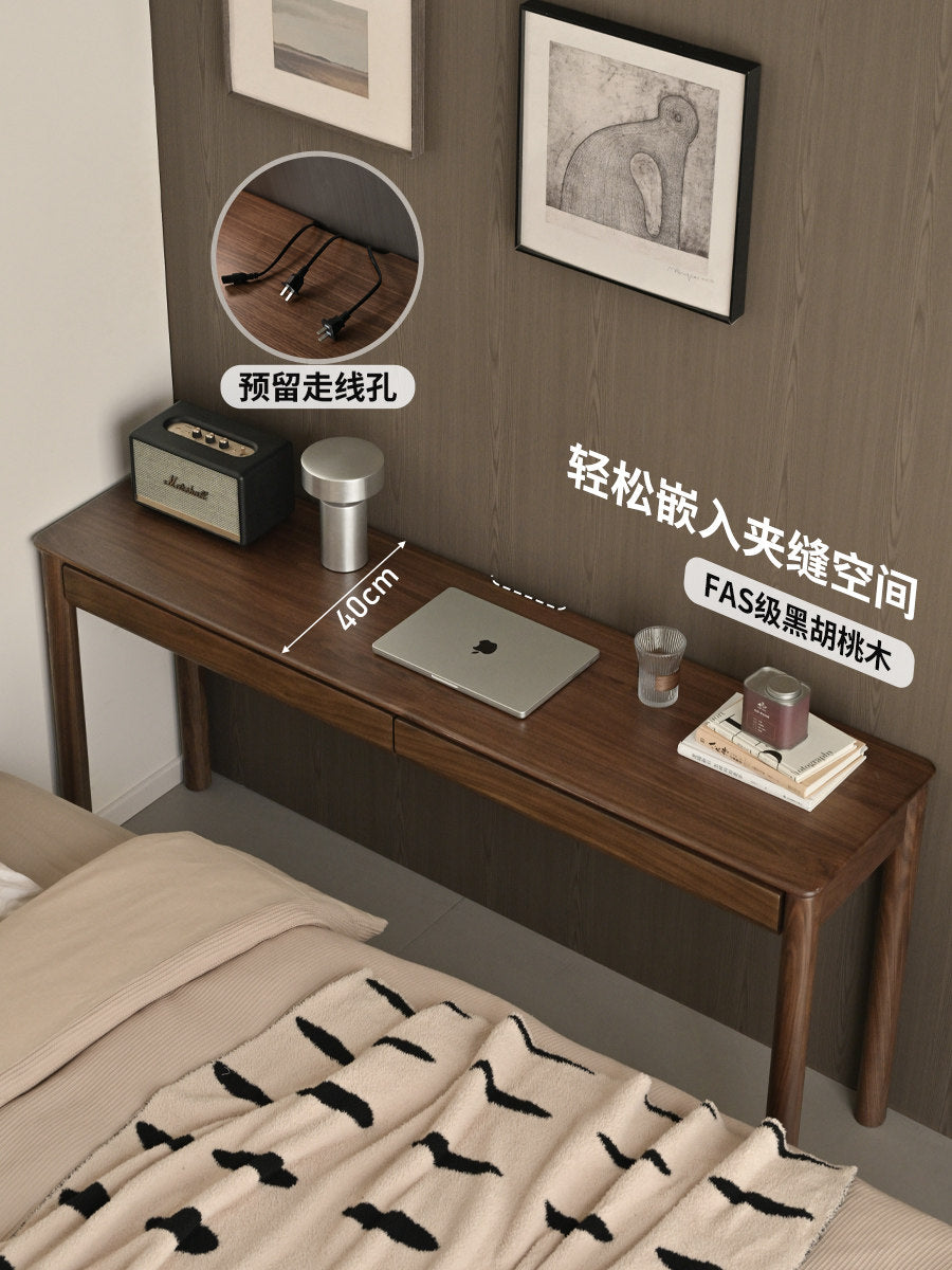 实木书桌小户型书房窄长条桌黑胡桃木轻奢带抽办公桌